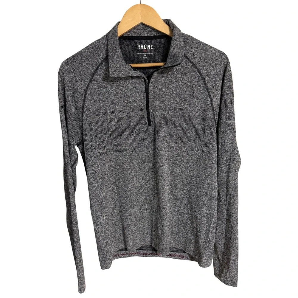 RHONE Mens Heathered Gray Quarter Zip Pullover Long Sleeve Athletic Shirt Size M